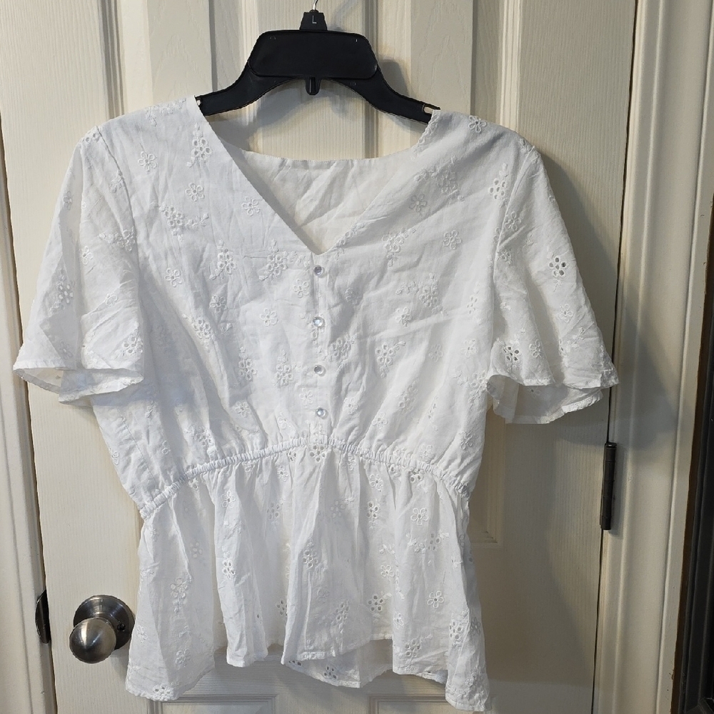 Elegant White Eyelet Women's Blouse